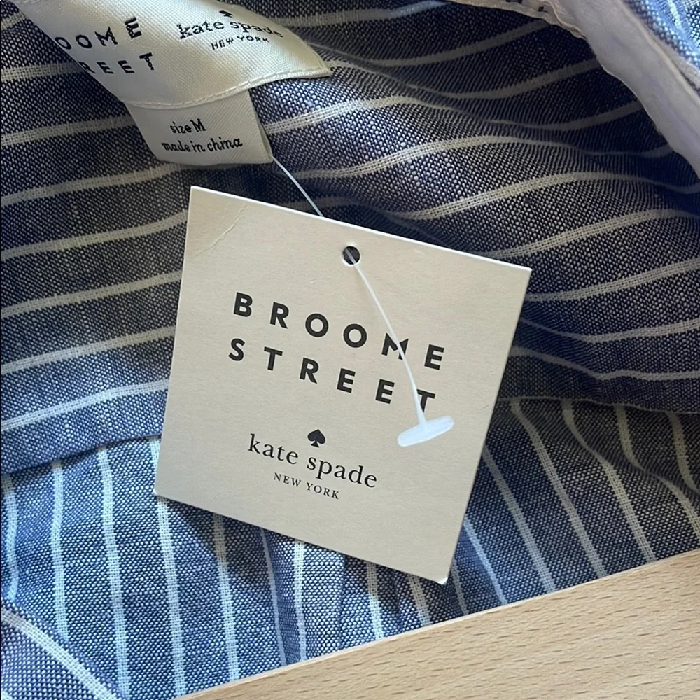 Kate Spade Linen Broom Street Blue Striped Sleeveless Romper